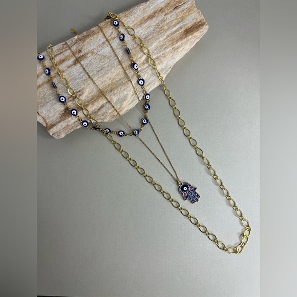 Gold Stylish Evil Eye Necklace Set - Trendy Boho Chic Layered Necklace - Picture 16 of 16